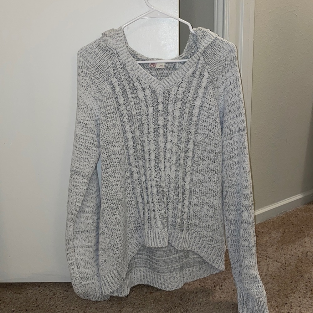 gray pullover with hood